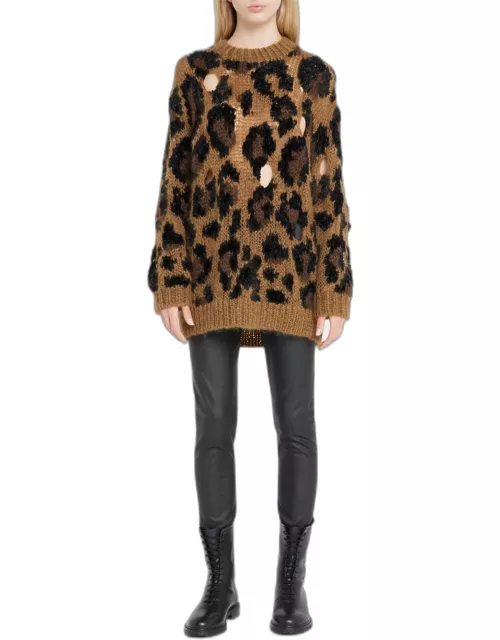 Distressed Wool Leopard Sweater