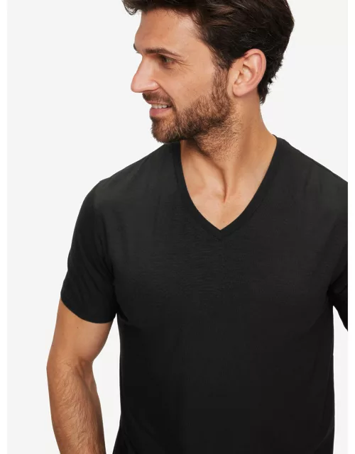 Derek Rose Men's V-Neck T-Shirt Basel Micro Modal Stretch Black