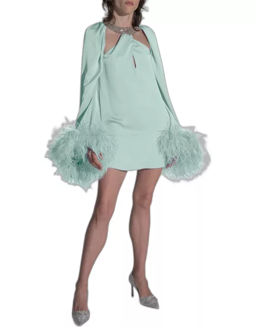 Tricia Crystal-Necklace Mini Dress W/ Feather Tri