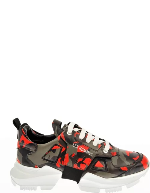 Men's Chunky Sole Camouflage Leather Low-Top Sneaker