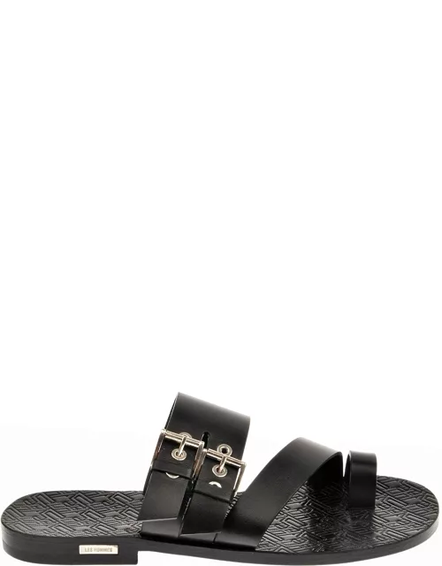 Men's Double Buckle Leather Slide Sandal
