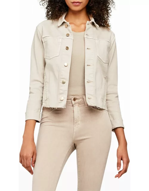 Janelle Slim Cropped Jean Jacket with Raw He