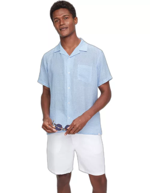 Derek Rose Men's Short Sleeve Shirt Milan 15 Linen Blue