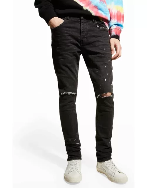 Men's Distressed Paint-Splatter Slim Jean