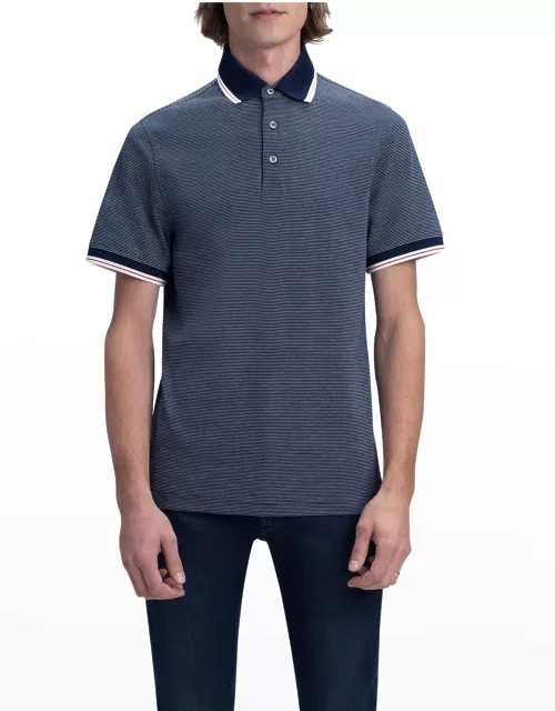 Men's Striped Pima Cotton Polo Shirt with Contrast Collar & Cuff