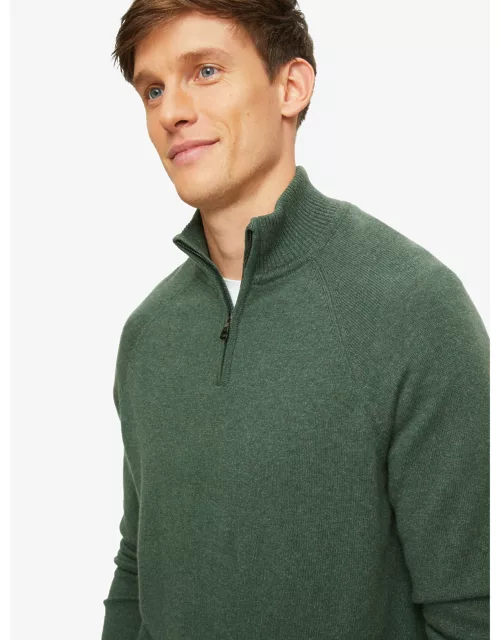 Derek Rose Men's Half-Zip Sweater Finley Cashmere Green