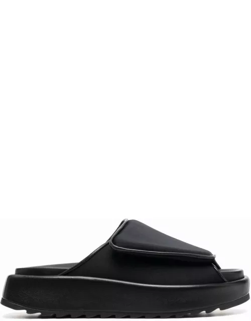 GIA BORGHINI Black Leather And Scuba Slide Sandals With Velcro Closure