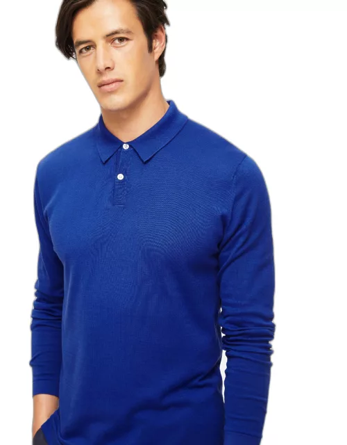 Derek Rose Men's Long Sleeve Polo Shirt Jacob Sea Island Cotton Blue