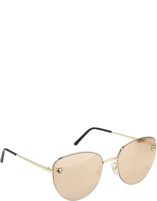 Panthere Semi-Rimless Metal Cat-Eye Sunglasse