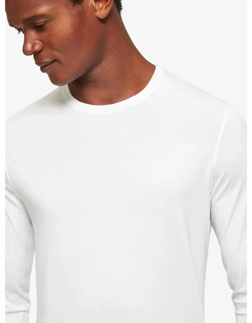 Derek Rose Men's Long Sleeve T-Shirt Basel Micro Modal Stretch White
