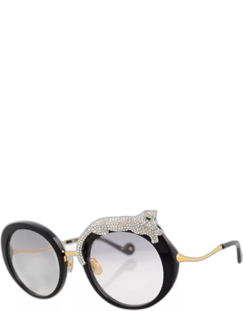 Rose et la Roue Round Crystal-Embellished Leopard Sunglasse