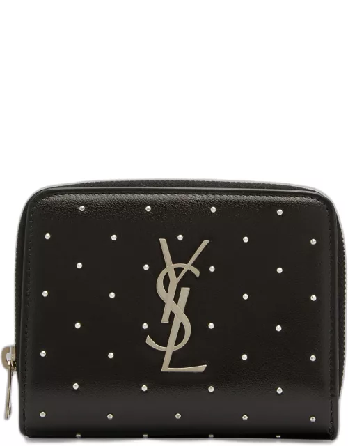 Stud Leather YSL Zip Compact Wallet