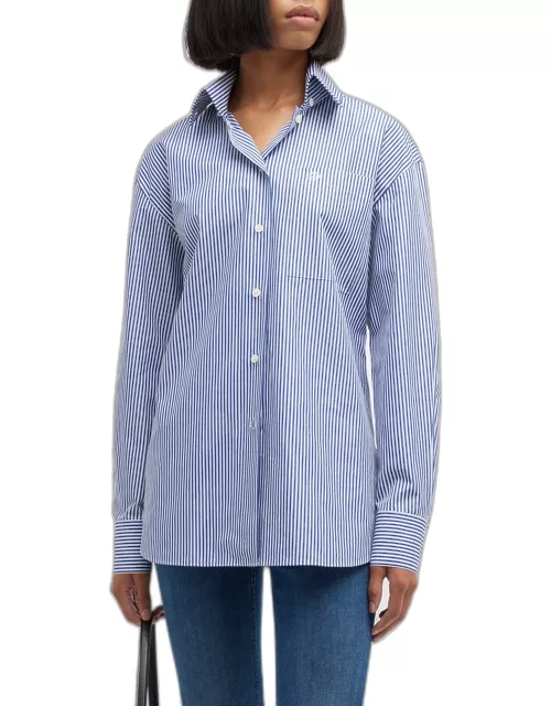 Striped High-Collar Button-Down Shirt