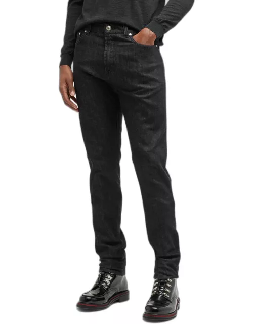 Men's Black Washed 5-Pocket Jean