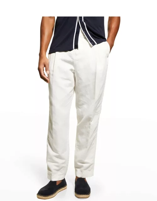 Men's Dunmore Pleated Linen-Cotton Trouser