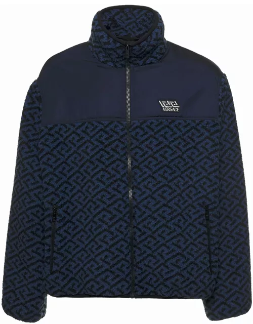 Blue Greca Signature Fleece And Nylon Jacket Versace Man