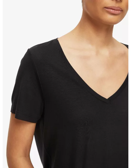 Derek Rose Women's V-Neck T-Shirt Lara Micro Modal Stretch Black