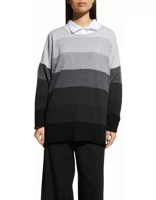 Striped A-Line Bateau-Neck Sweater (Long Length)