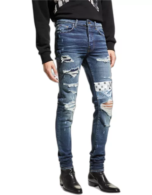 Men's Paisley-Patch Destroyed Skinny Jean
