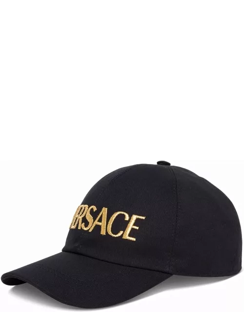 Black Cotton Hat With Embroidered Logo Versace Man