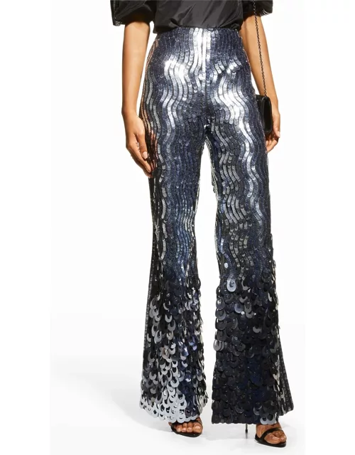 Sequin Embroidered Side-Stripe Flare Pant