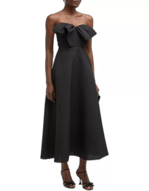 Strapless Bow-Front Quilted Midi Dres