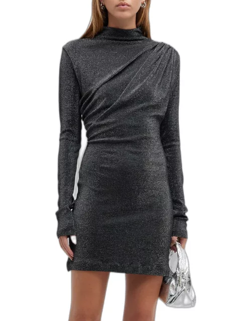 Sparkly High-Neck Ruched Mini Dres
