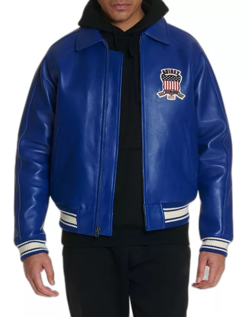 Men's Icon Logo Leather Bomber Jacket