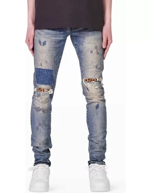 Men's Leopard-Repair Skinny Jean