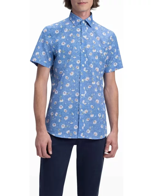 Men's Orson Shaped Short-Sleeve Comfort Stretch Shirt - Flora