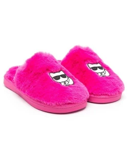 karl lagerfeld fluffy mules with patche