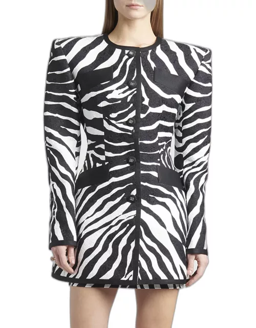 Zebra-Print Strong Shoulder Brocade Jacket