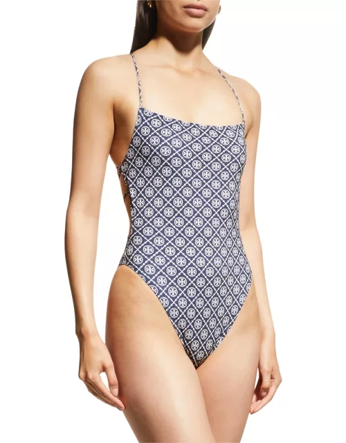 Logo Printed Tie-Back One-Piece Swimsuit