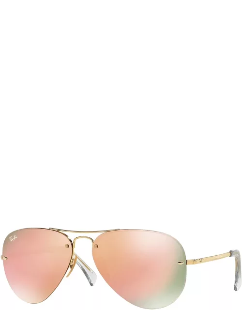 Rimless Mirrored Iridescent Aviator Sunglasse