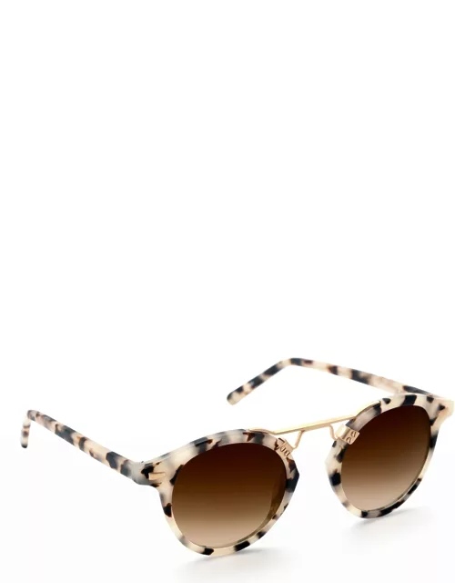 St. Louis Round Gradient Sunglasses, Rose/White Tortoise
