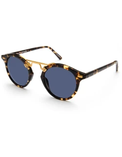 St. Louis Round Polarized Sunglasses, Blue/Brown Tortoise