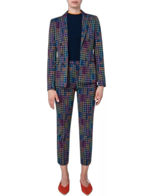Multicolor Houndstooth Double-Breasted Blazer