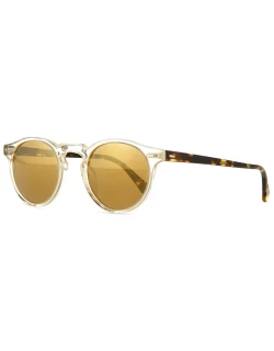 Gregory Peck Round Plastic Sunglasses, Clear/Tortoise