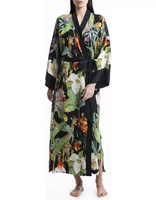 Printed Vegan Silk Kimono Robe