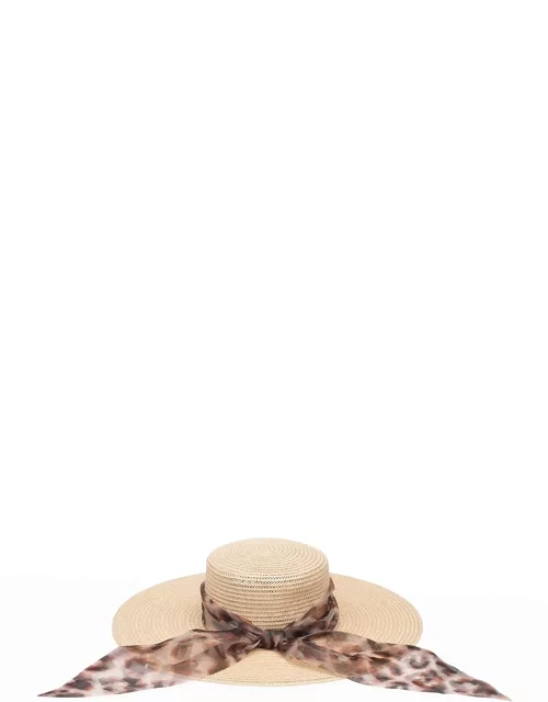 Loulou Sun Hat w/ Leopard-Print Scarf