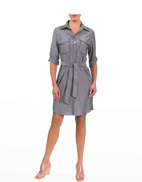 Janell Short Belted Chambray Shirtdres