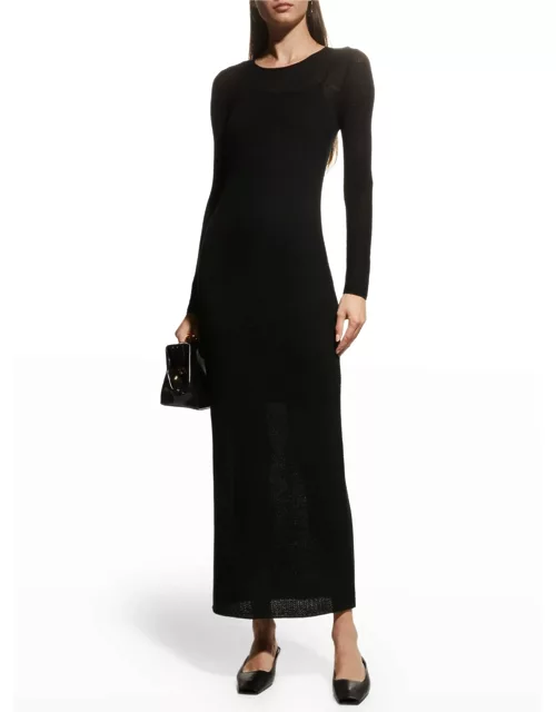 Sheer Long-Sleeve Cashmere Maxi Dres