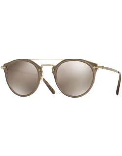 Remick Mirrored Brow-Bar Sunglasses, Taupe