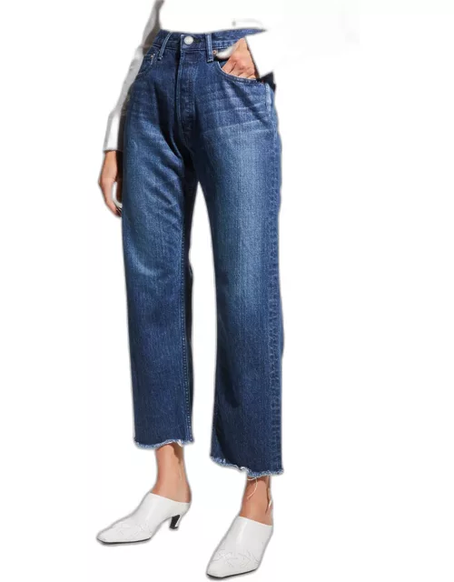 Capac Wide Straight Ankle Jeans with Frayed He