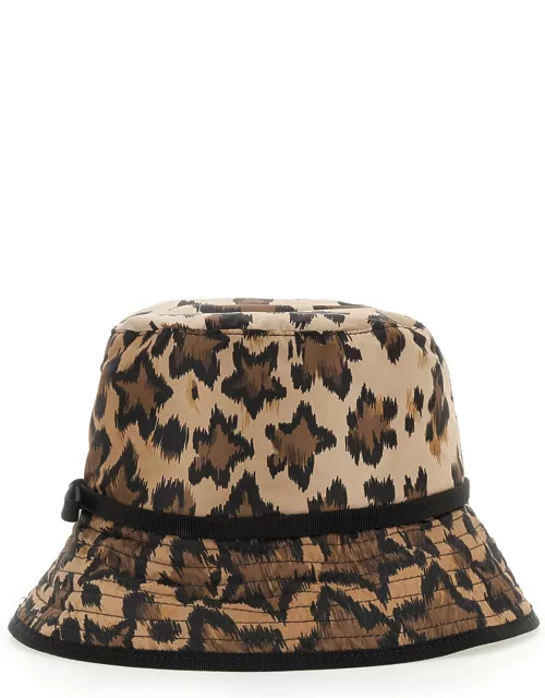 red (v) bucket hat with leo print