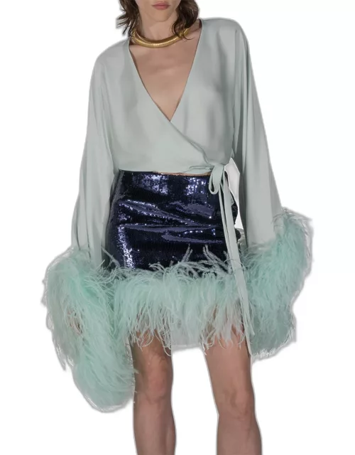 Rim Sequin Mini Skirt w/ Feather Tri