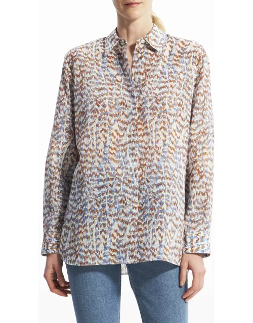 Printed Menswear Button-Front Shirt