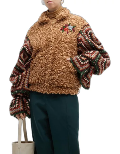 Faux Fur Crochet Bomber Jacket