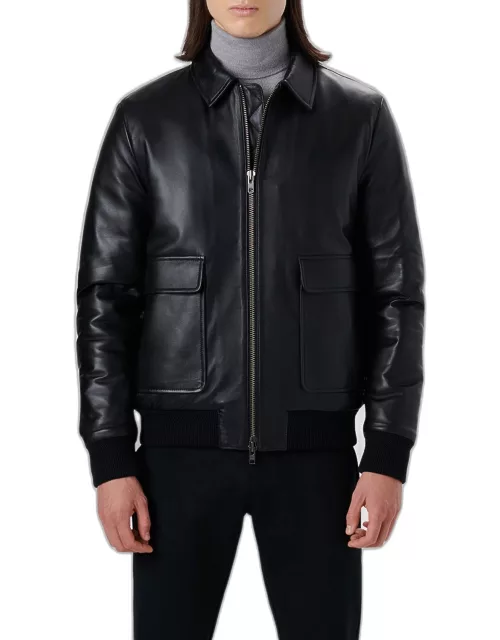 Men's Fill-Zip Leather Bomber Jacket