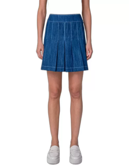 Pleated Denim Mini Skirt